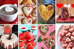 Collage of heart shaped recipes.