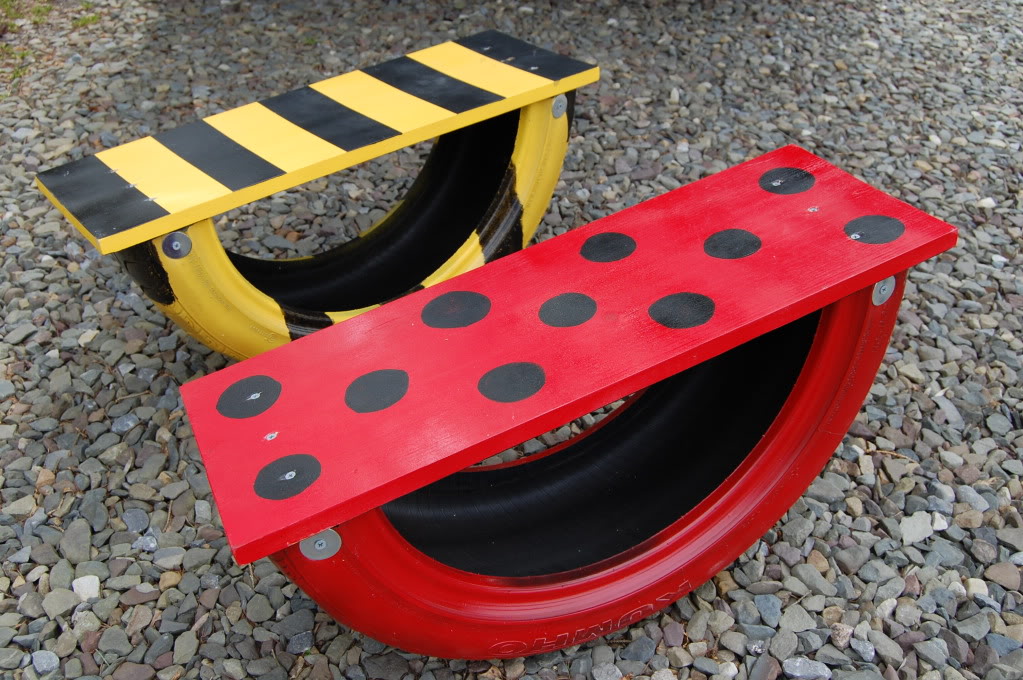 Turn an old tire into sweet tire seesaws