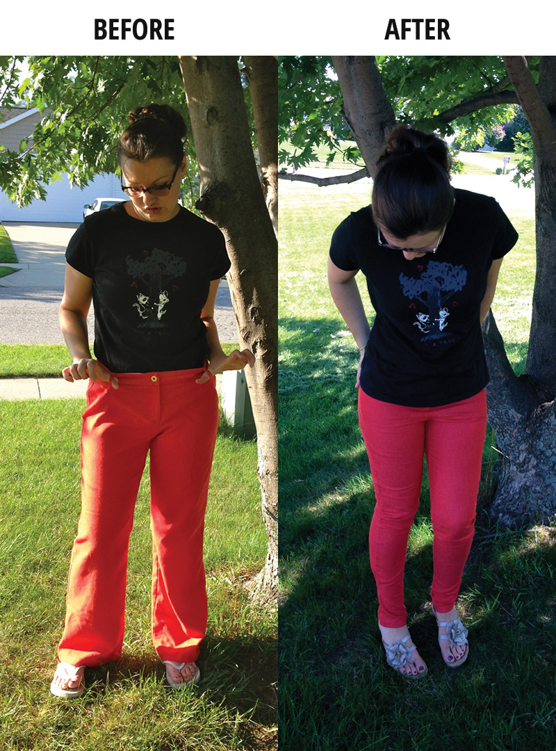 Turn baggy pants into skinny jeans - tutorial by Diary of a Madmama