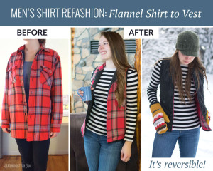 Flannel shirt refashion before and after