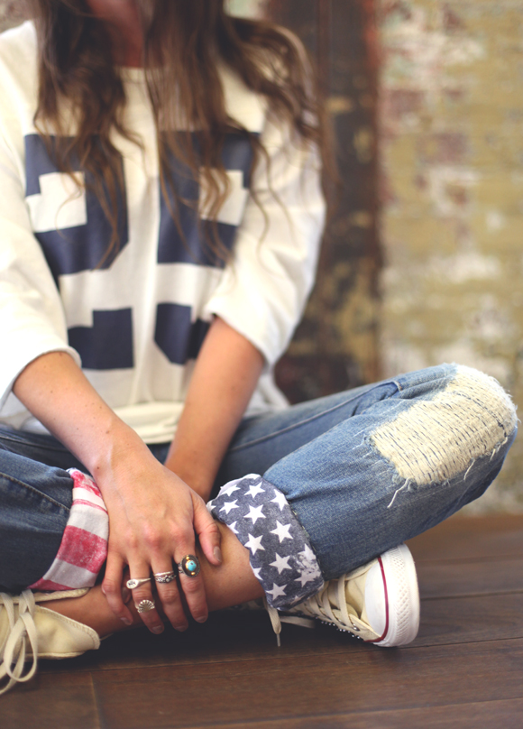 refashion jeans with american flag cuffs