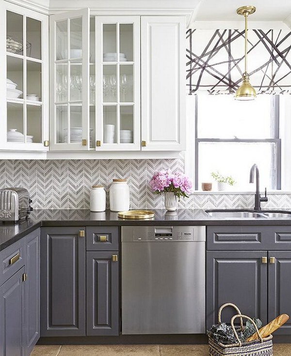 White and gray kitchen cabinets