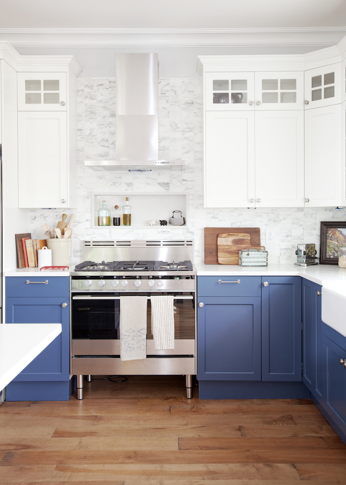 fresh blue and white kitchen cabinets