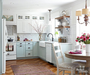 beautiful two toned pastel kitchen