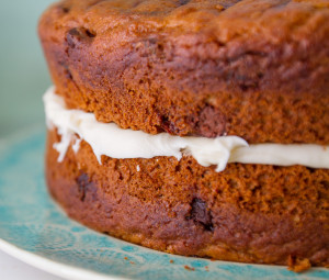 Chocolate chunk pumpkin cake with cream cheese frosting