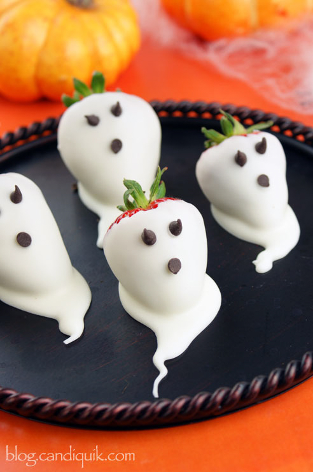 White chocolate covered strawberry ghosts.