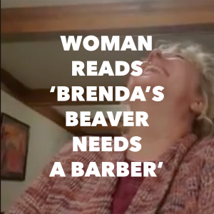 woman laughs reading brenda's beaver needs a barber