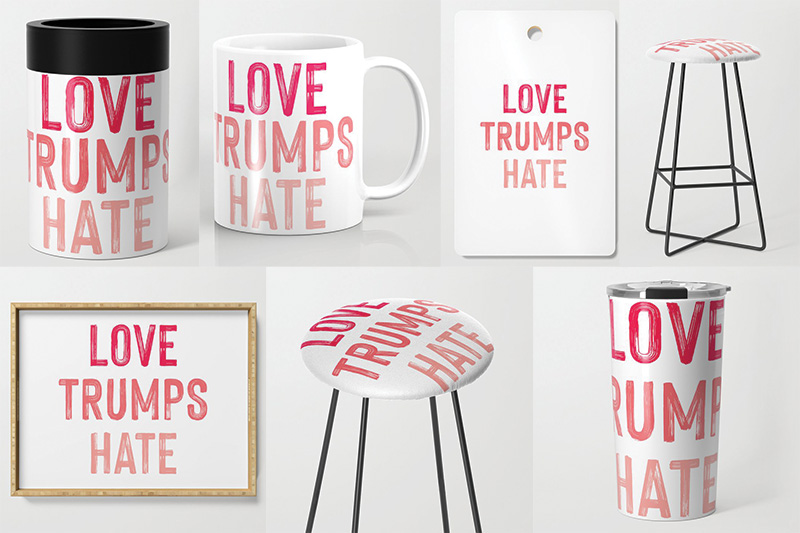 Love Trumps Hate stool, mug, travel much, cutting board, cup cozy
