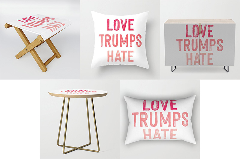 love trumps hate stool side table pillow credenza