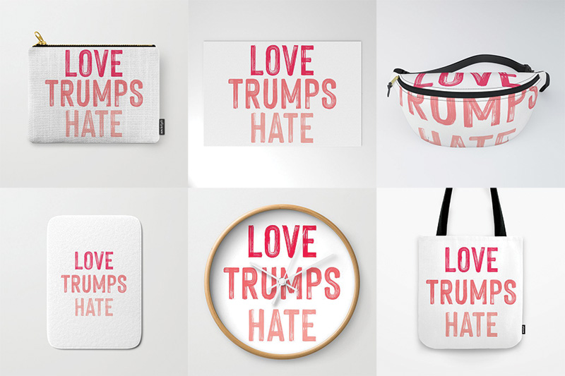 love trumps hate products tote fanny pack clock bath mat welcome mat