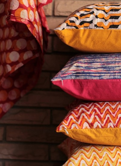bright stacked pillows