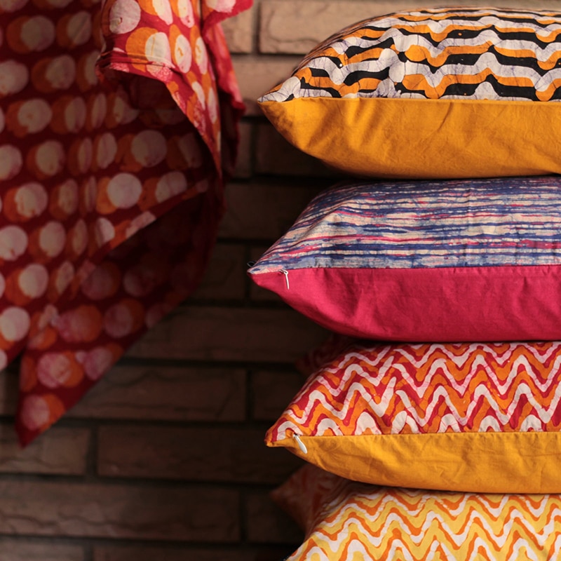 bright stacked pillows