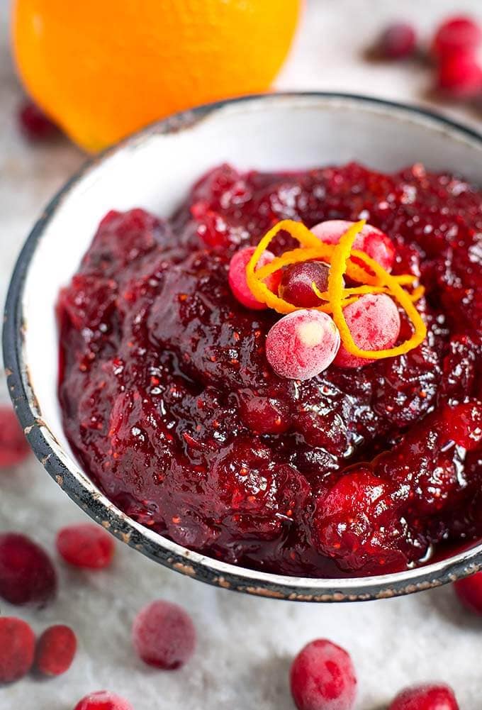 instant pot cranberry sauce recipe white bowl orange peel