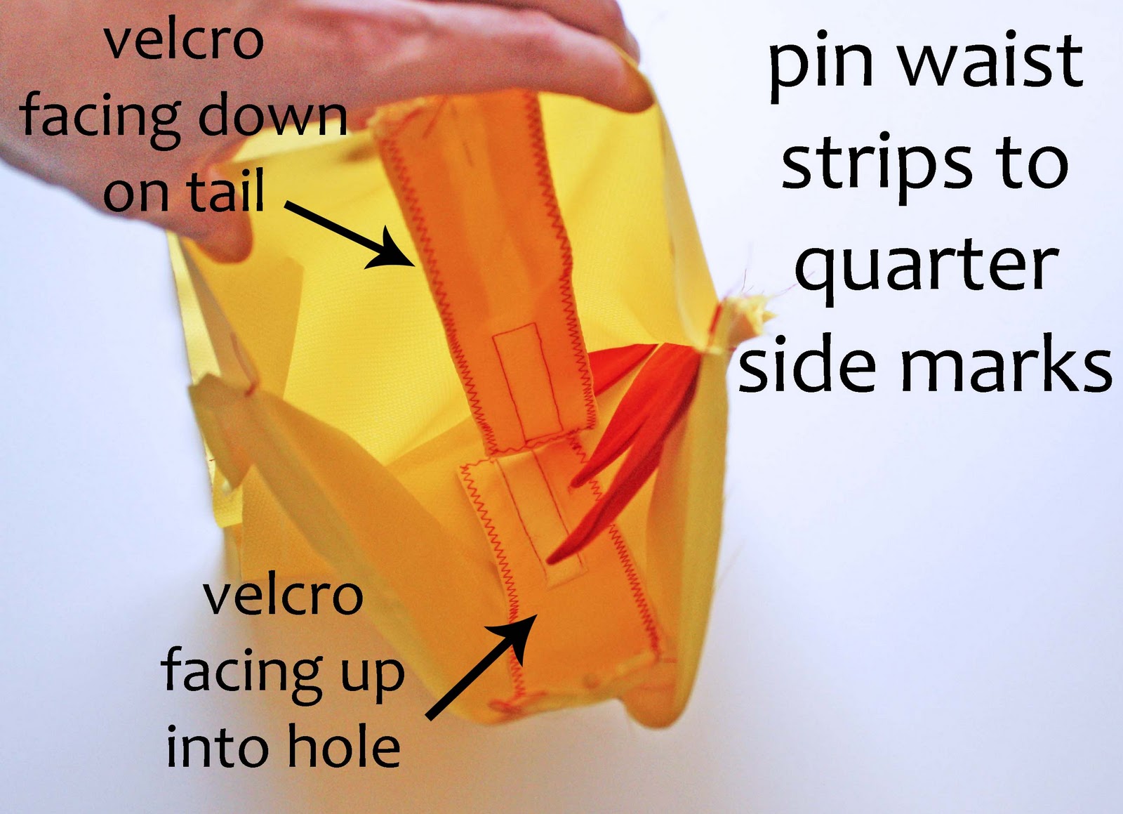pin waist strips to quarter side marks.