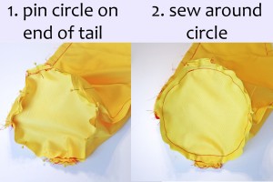 sew circle on end of tail.