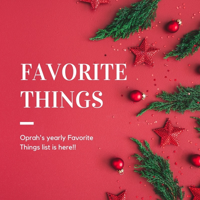 Oprah's Favorite Things red background with holly leaves