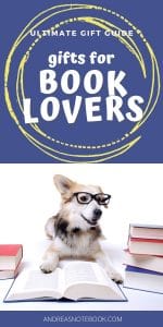poster: dog reading a book writing says gifts for book lovers