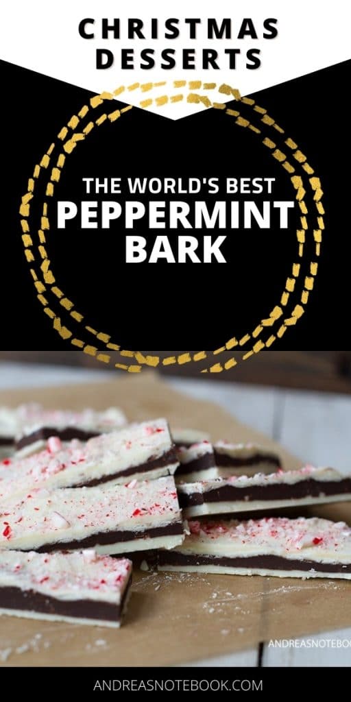 dark chocolate and white chocolate peppermint bark stacked