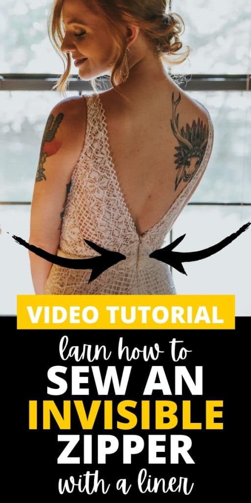 woman in fancy lace dress with invisible zipper - text says how to sew an invisible zipper with with a lining