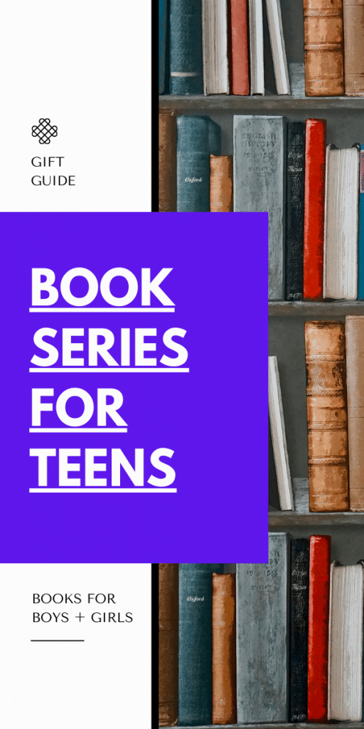 book series for teens poster - book shelves in background
