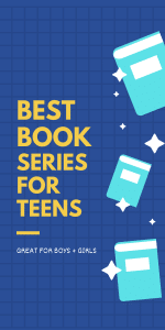 book series for teens poster - books floating in background