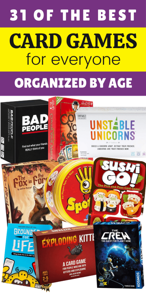 31 of the best card games for families organized by age - photo collage of many card games