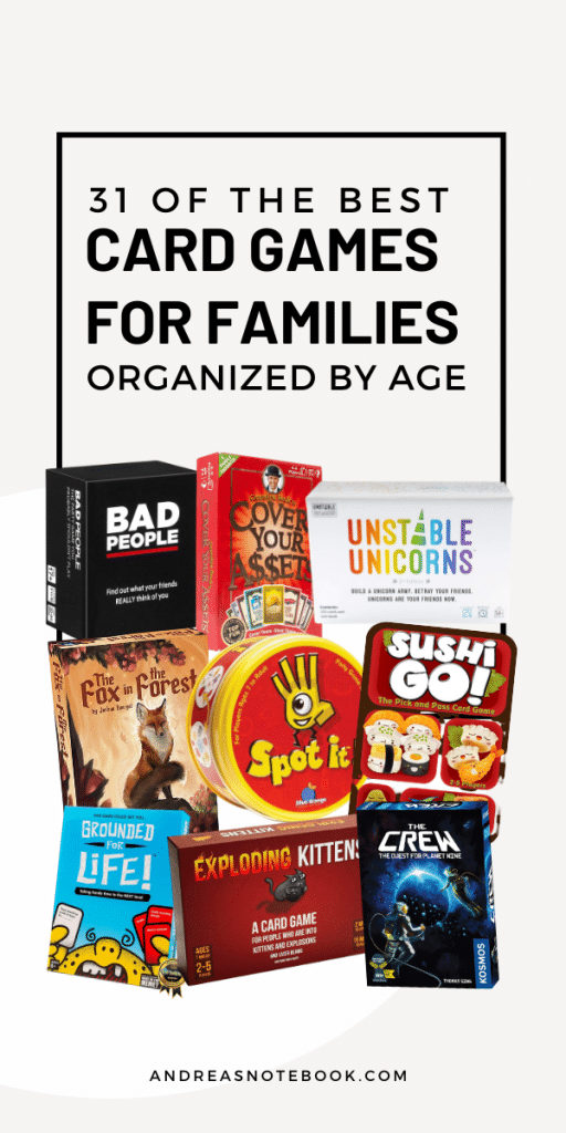 31 of the best card games for families organized by age - photo collage of many card games