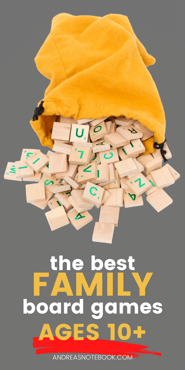 text: the best family board games ages 10+ | image of game pieces