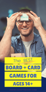 text: best board games for ages 14 and up | image: game play