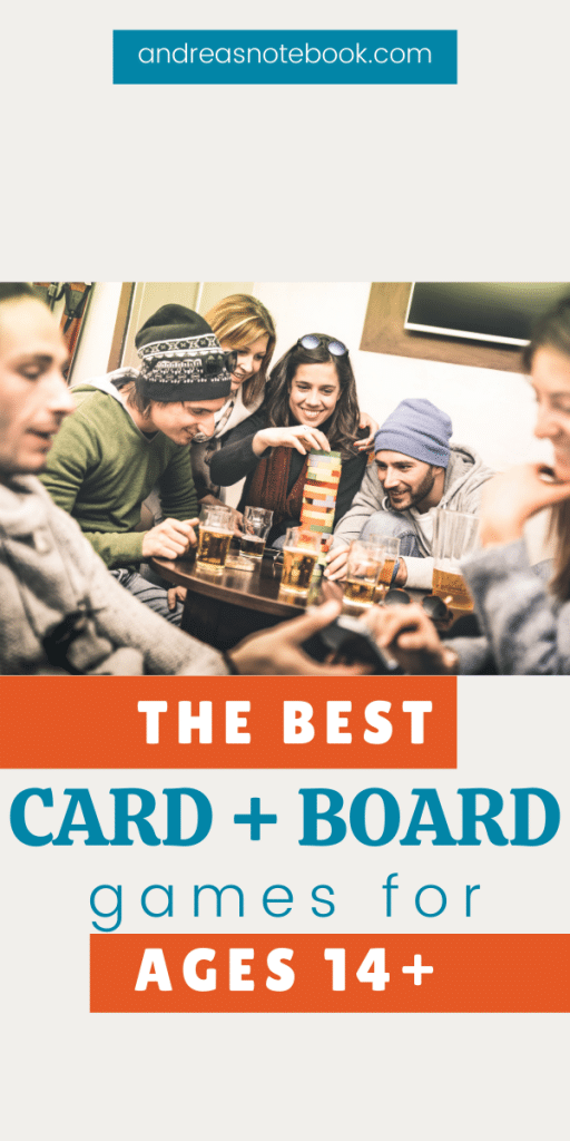 text: best board games for ages 14 and up | image: game play