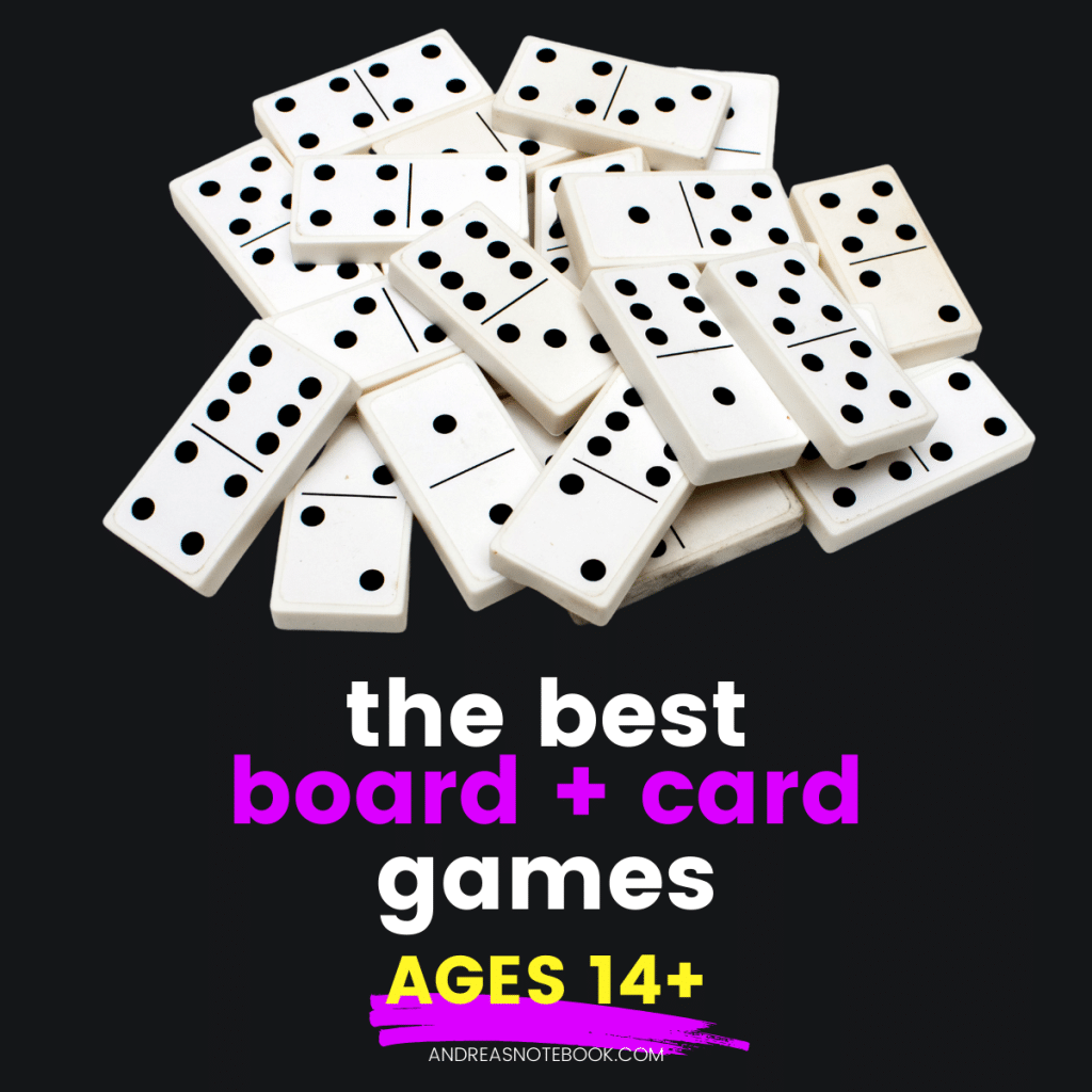 text: best board games for ages 14 and up | image: game play