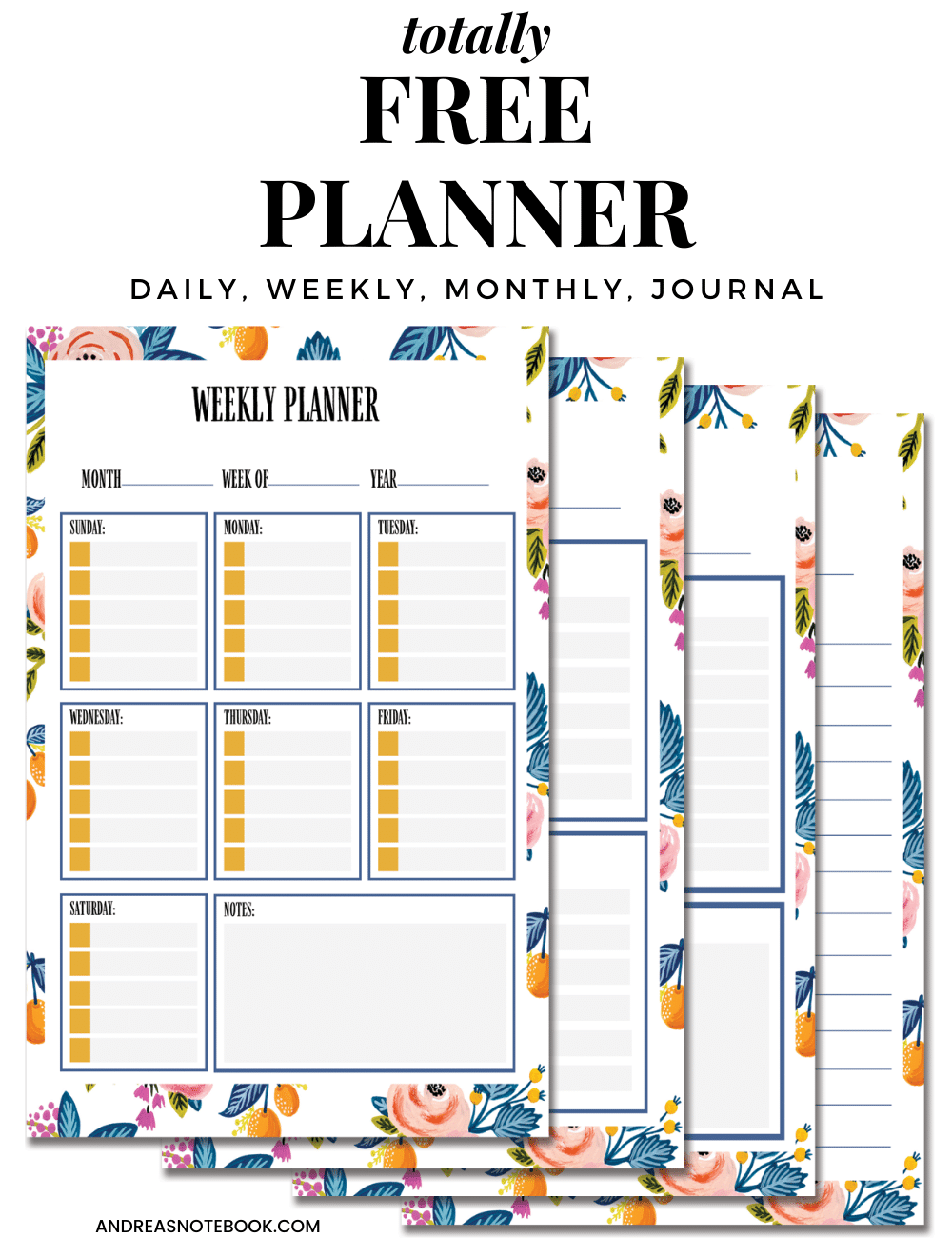 Cute Free Printable Planner: Daily, Weekly, Monthly - Andrea's Notebook