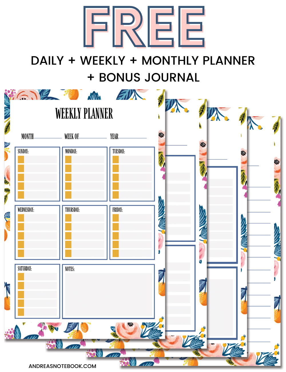 Cute Free Printable Planner: Daily, Weekly, Monthly - Andrea's Notebook