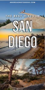 best places to hike in san diego: three images of potato chip rock, Swami's Beach and Torrey Pines hike