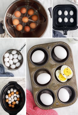 Collage of 5 methods of cooking eggs.