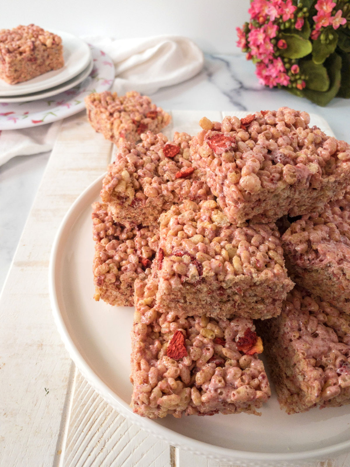 Plate of rice krispie treats.