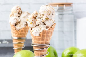 apple pie ice cream in an ice cream cone.