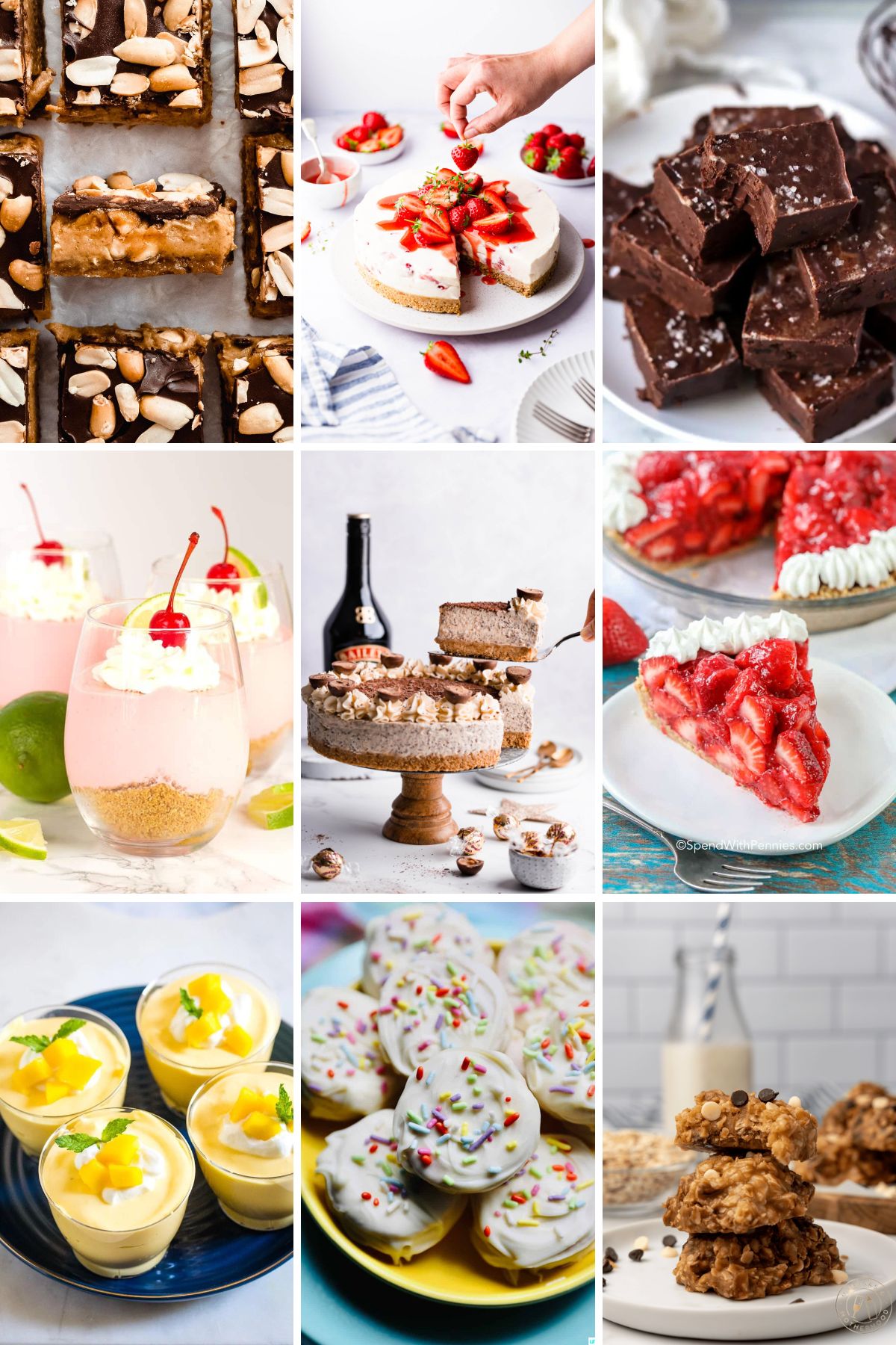collage of no bake dessert recipes.
