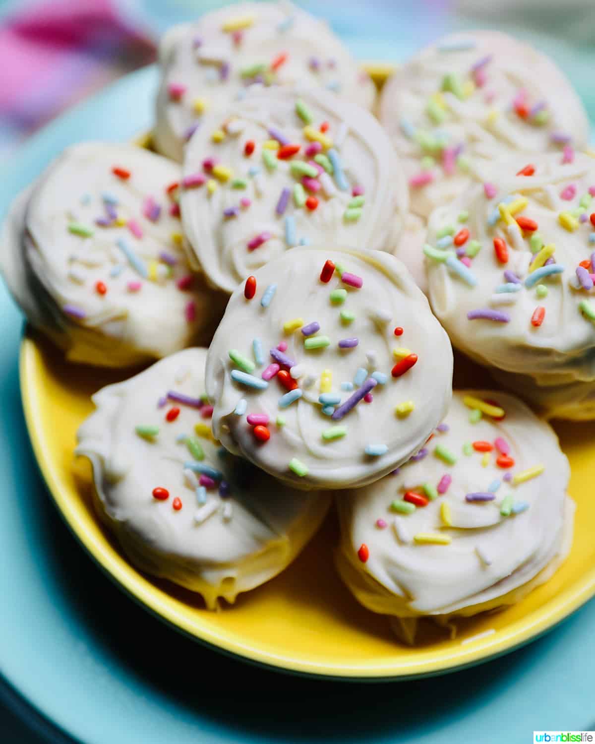 plate full of white chocolate covered peanut butter cracker cookies.