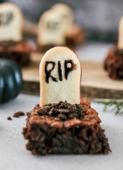 Brownie with RIP headstone.