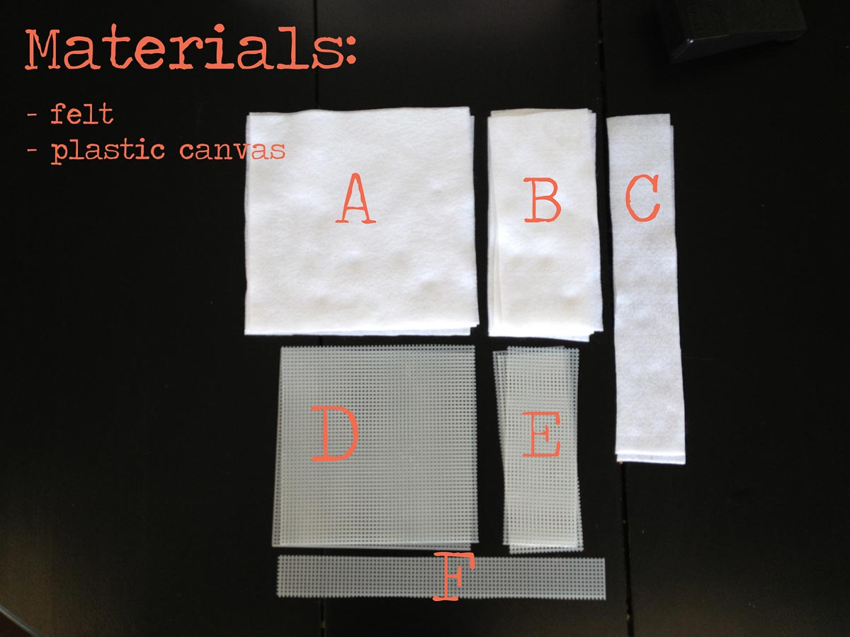 Materials laid out including 4 A pieces, 6 B pieces, 2 C pieces, 2 D pieces, 3 E pieces and 1 F piece.