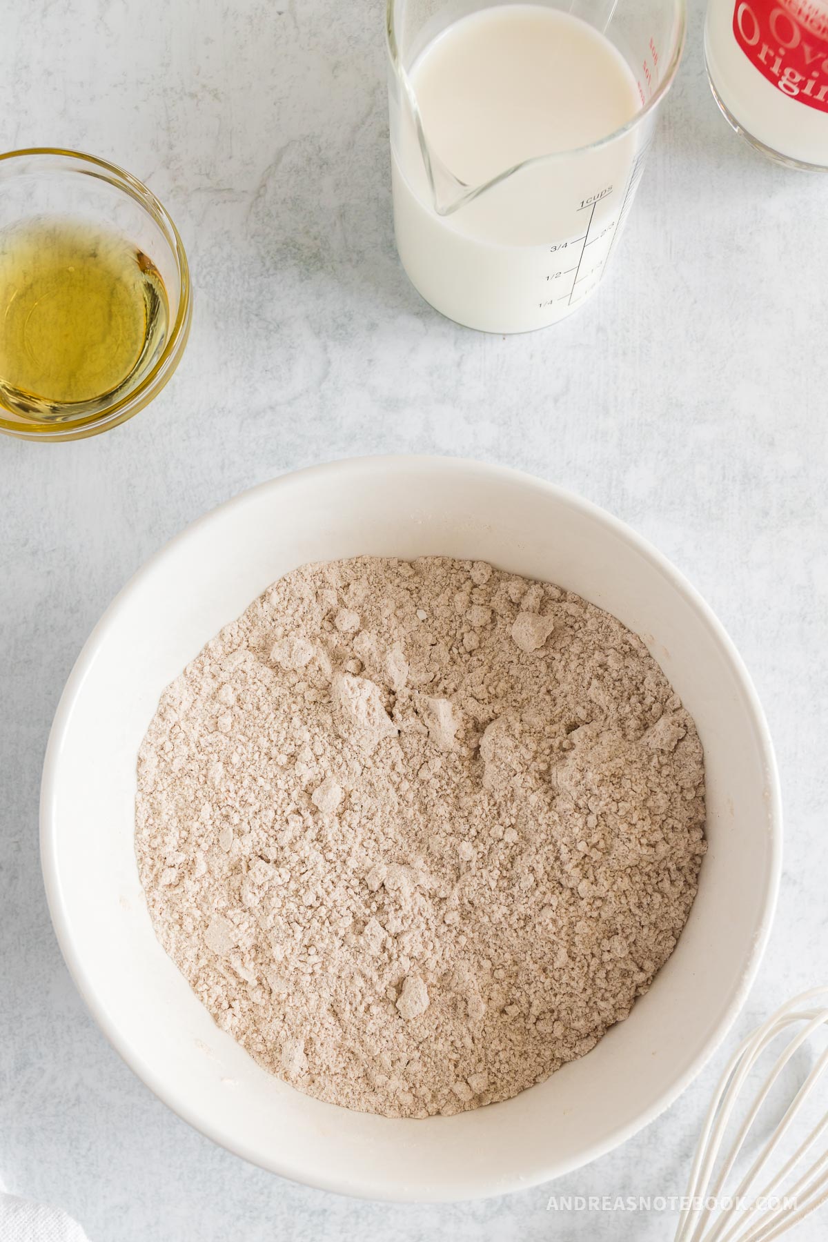 Dry pancake ingredients in a bowl.