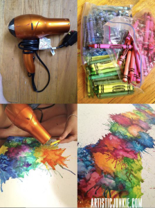 Collage of melted crayon art.