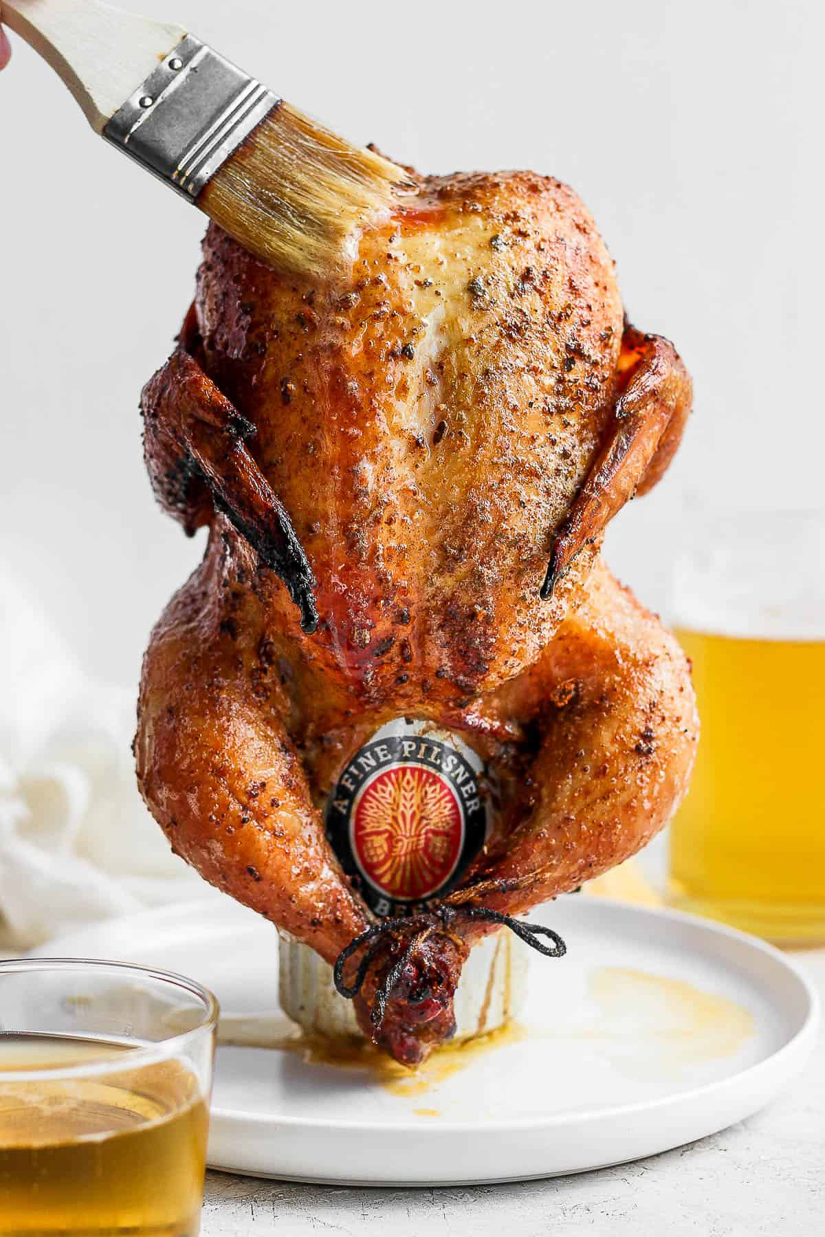 Beer can smoked chicken.