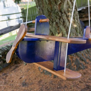 blue DIY airplane swing.