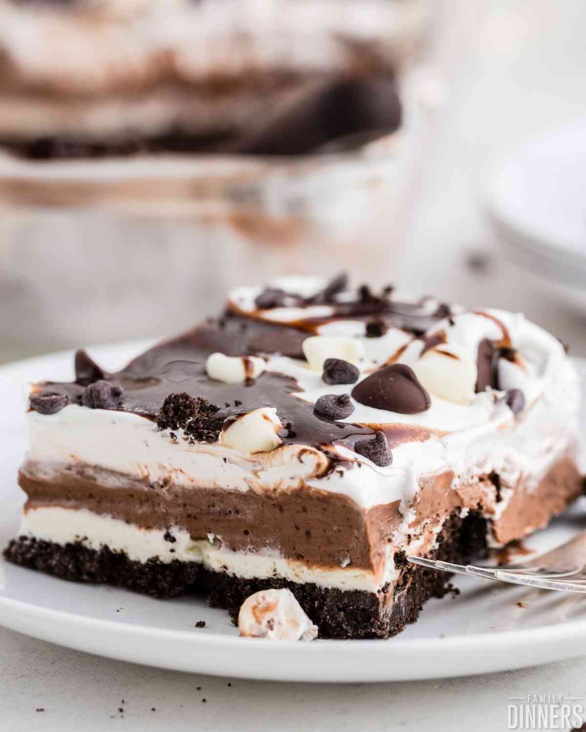 chocolate layered lasagna dessert.