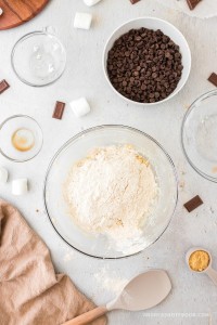 Dry smookie ingredients in a bowl including flour and other powders.