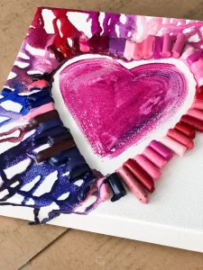 Heart shaped melted crayon art.