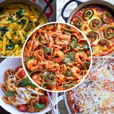 Collage of one pot pasta meals
