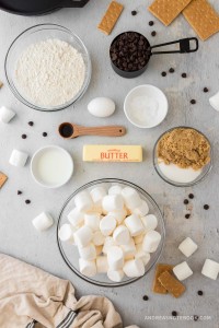 Ingredients for a skillet cookie with s'mores top.